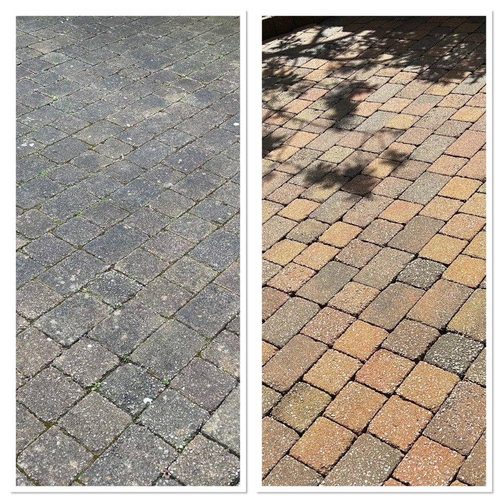 before and after image of a driveway