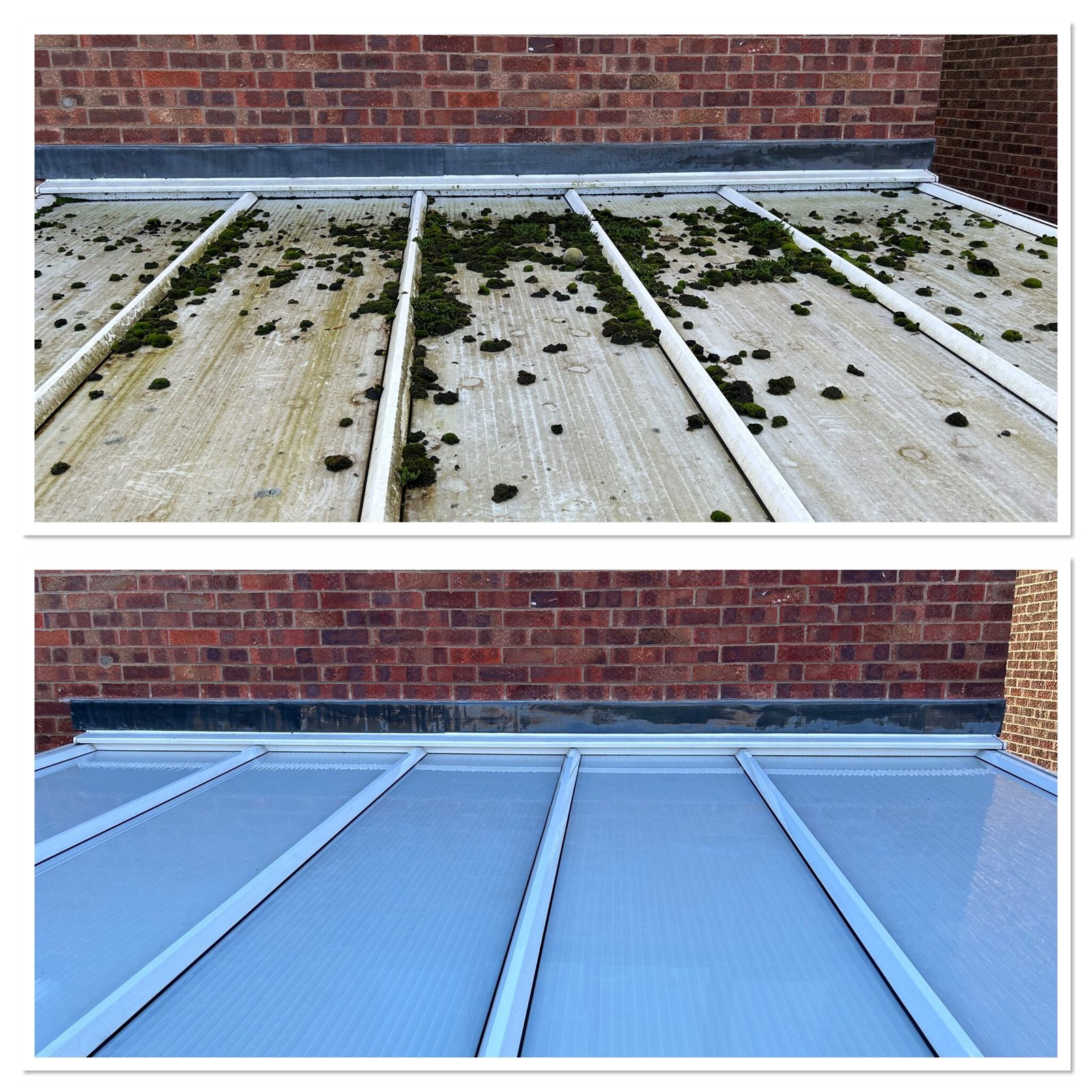 before and after image of a conservatory roof