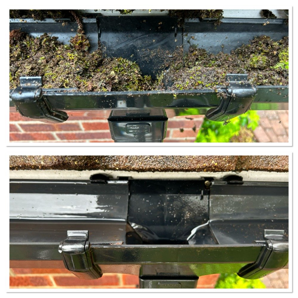before and after image of a gutter cleaning service